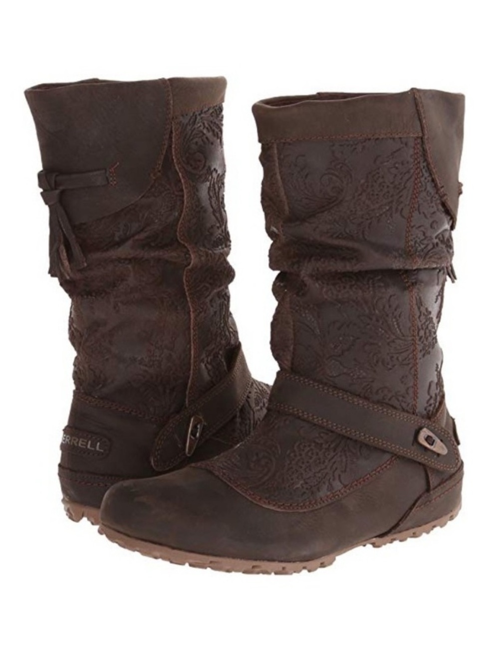 Merrell Haven Embossed Tooled Leather Brown Pull On Boot